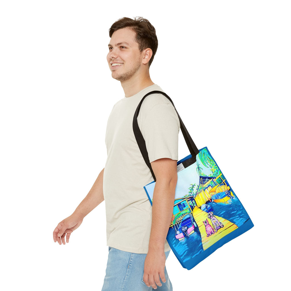 Premium Cyclops Cat and Dog in Bocas Tote Bag, Original Artist Design, Reusable Shopping Tote,  Eco-Friendly
