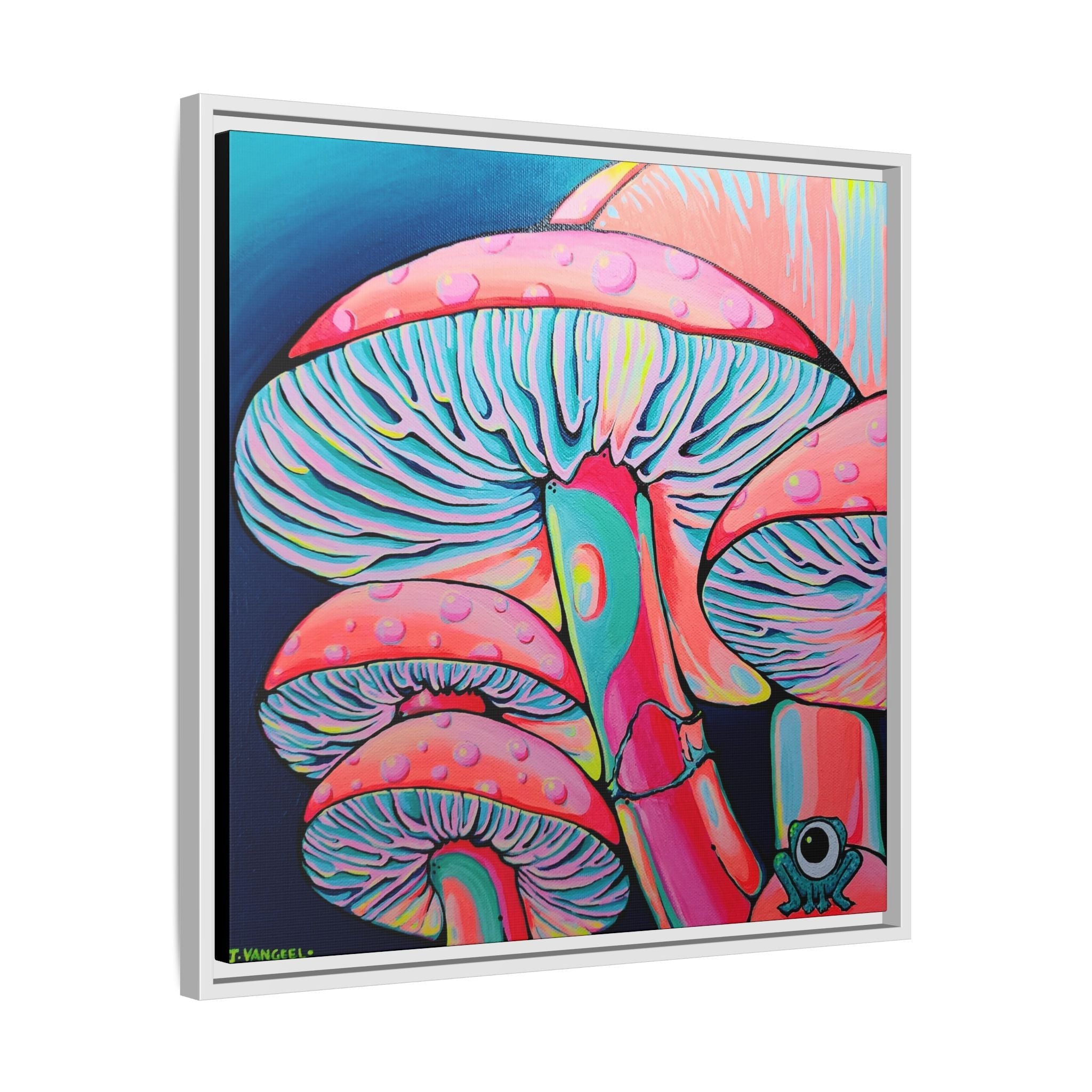 Framed Trippy Mushrooms Canvas Print