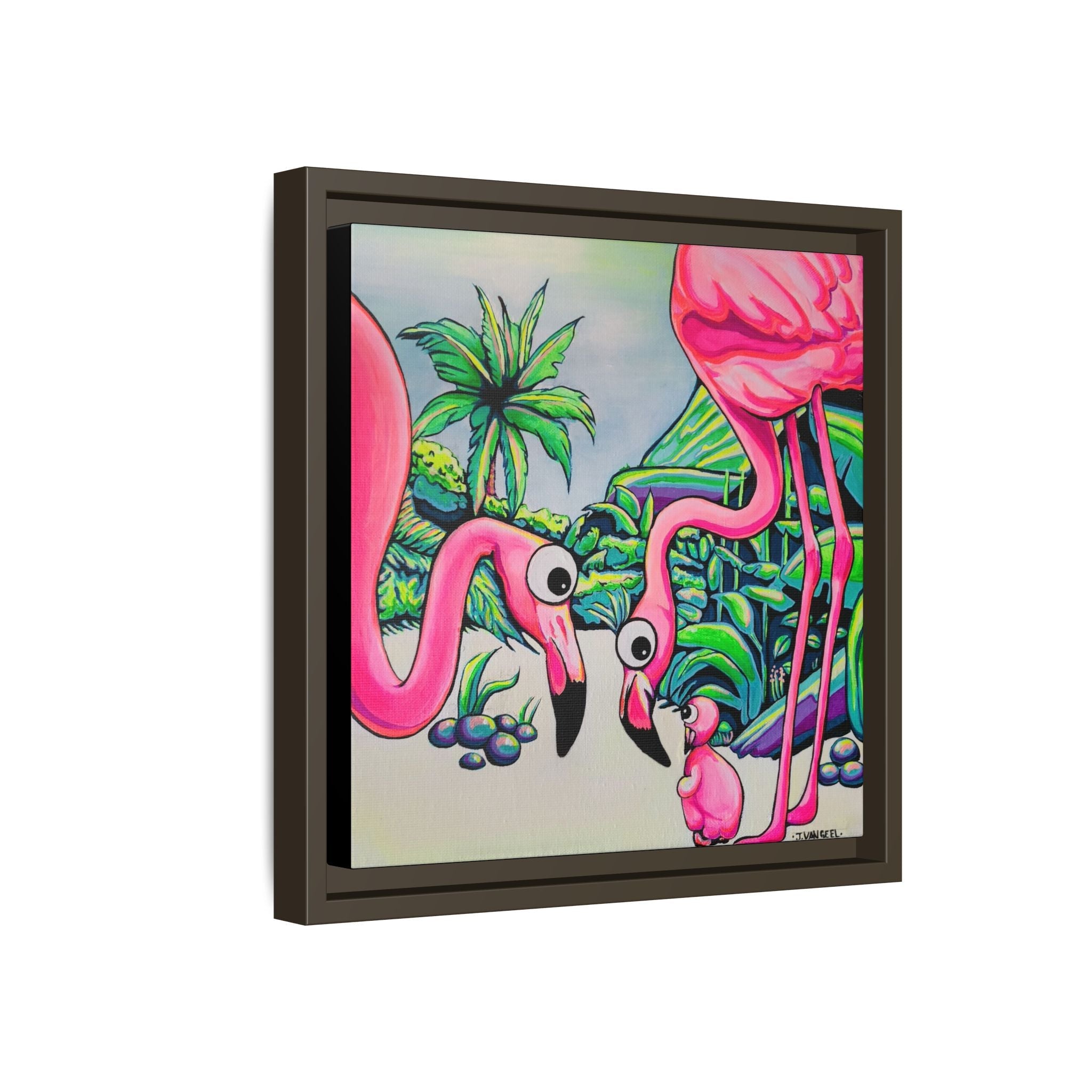 Framed Cyclops Flamingo Family Canvas Print