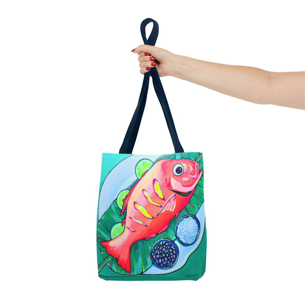 Premium Neon Fried Fish Tote Bag, Original Artist Design, Reusable Shopping Tote, Eco-Friendly