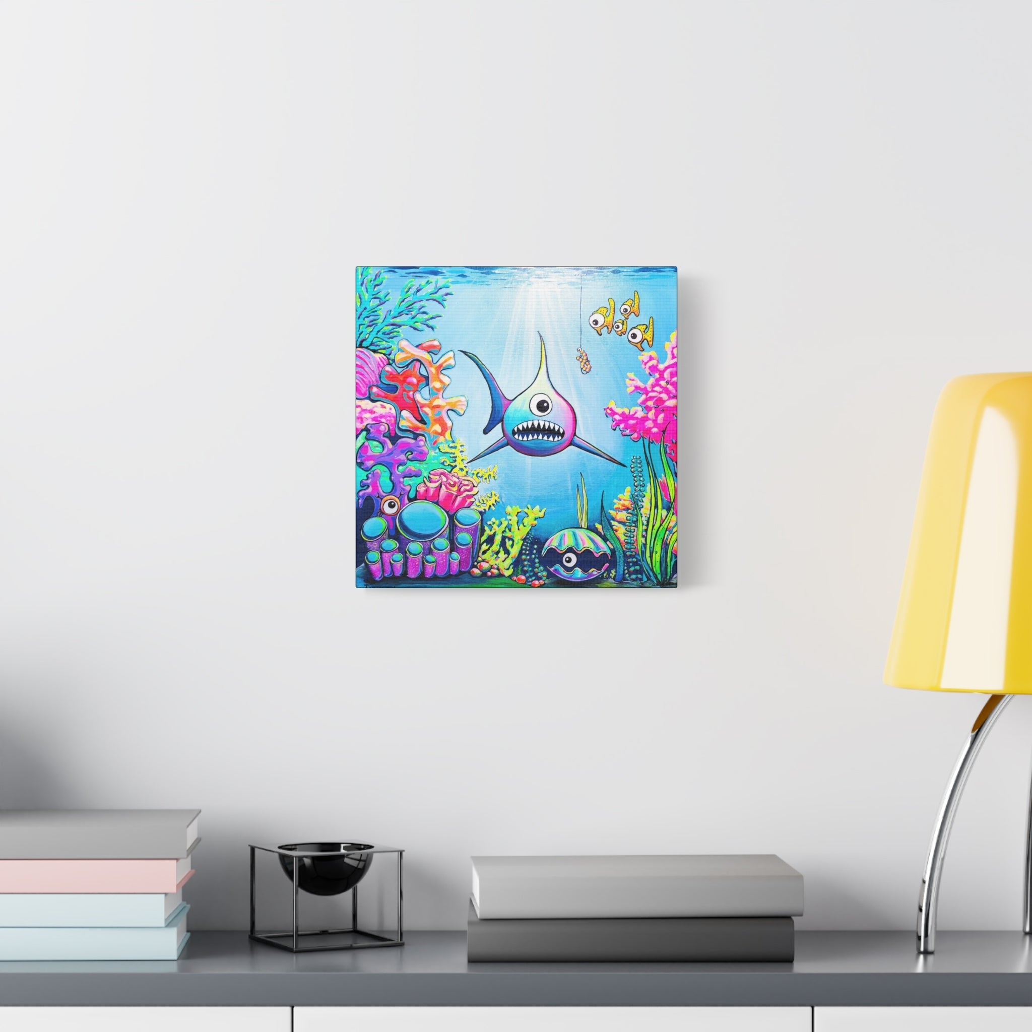 Cyclops Shark Original Canvas Art Print, Unique Home Decor, Wall Art