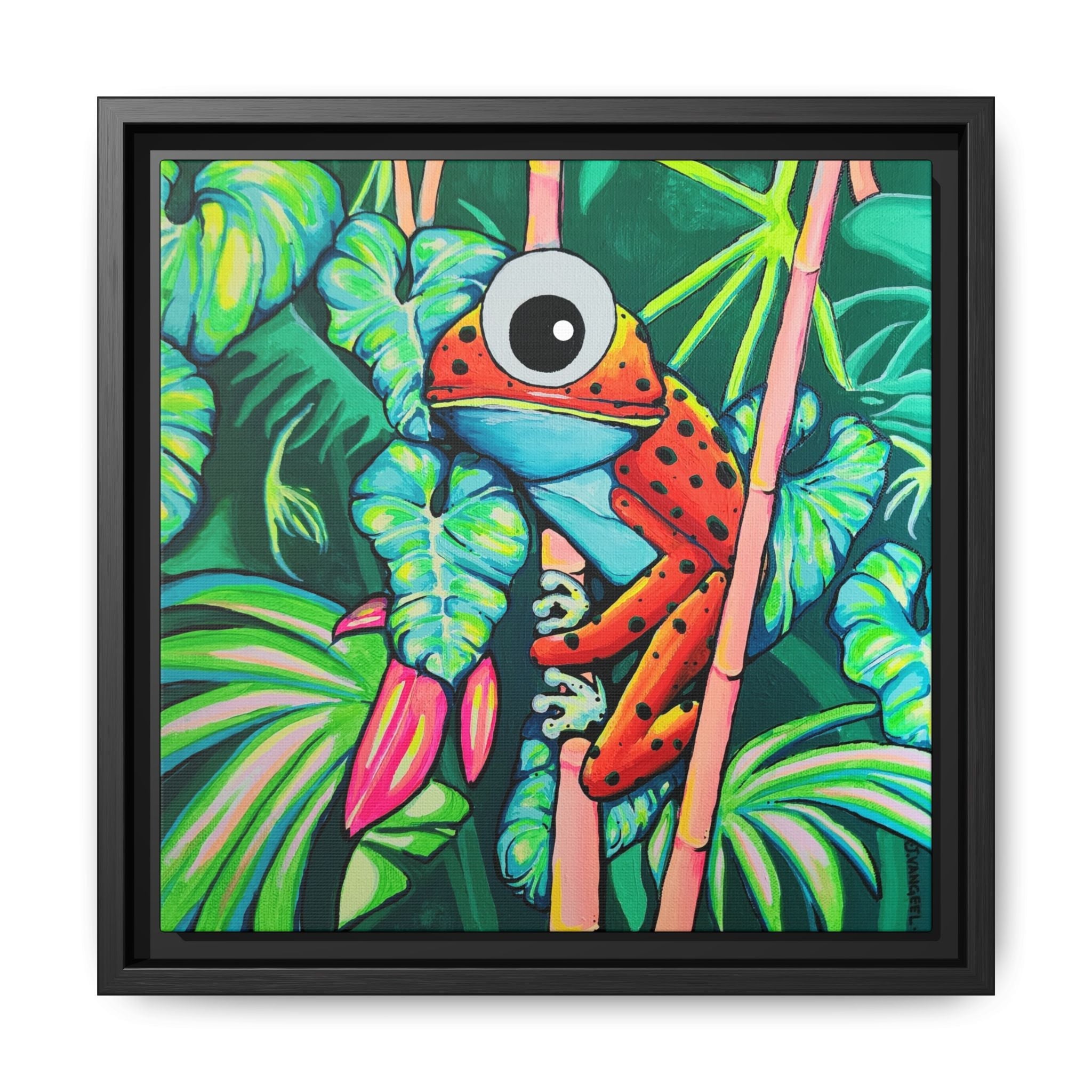Framed Cyclops Red Frog Canvas Print