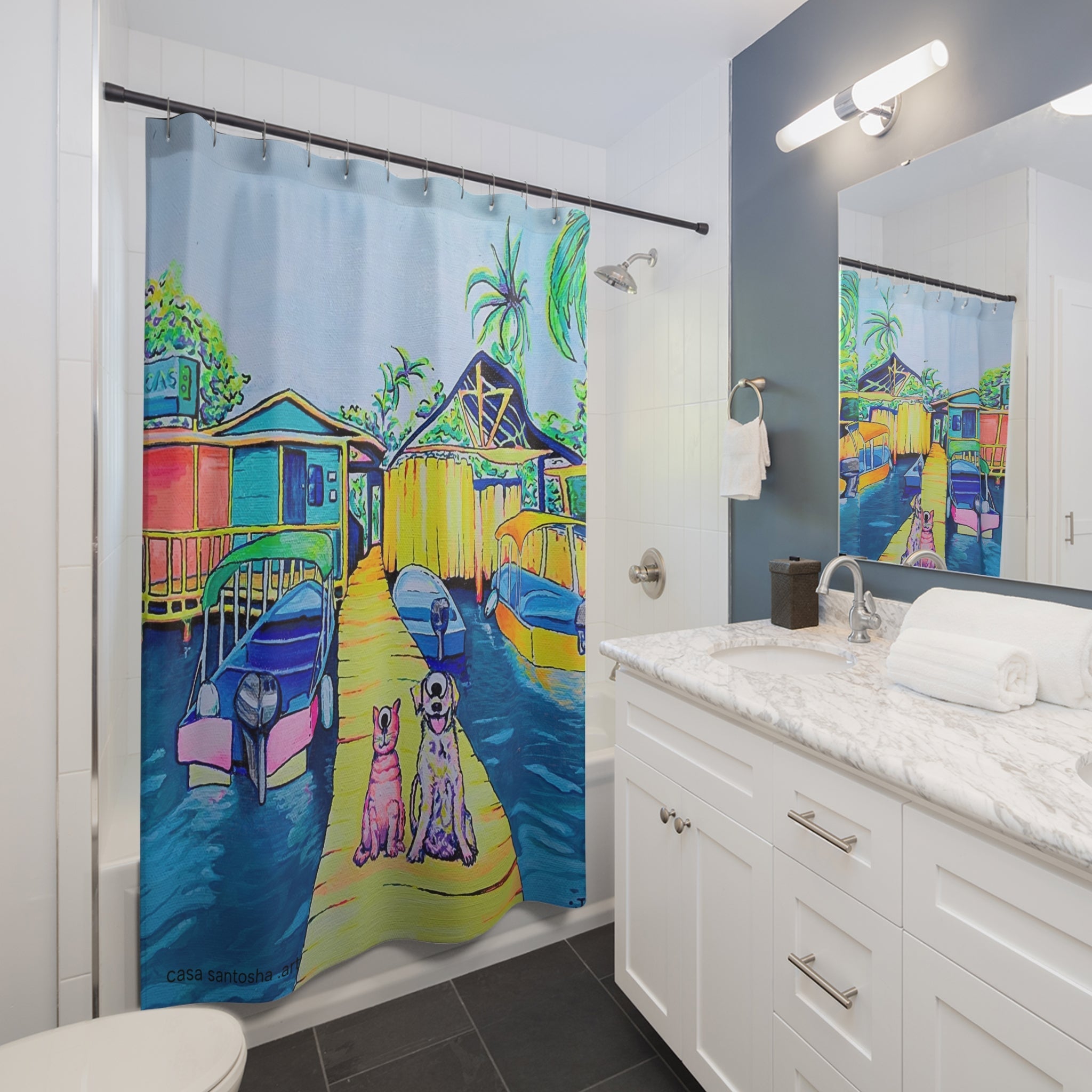 Cyclops Cat and Dog in Bocas Pop Art Shower Curtain