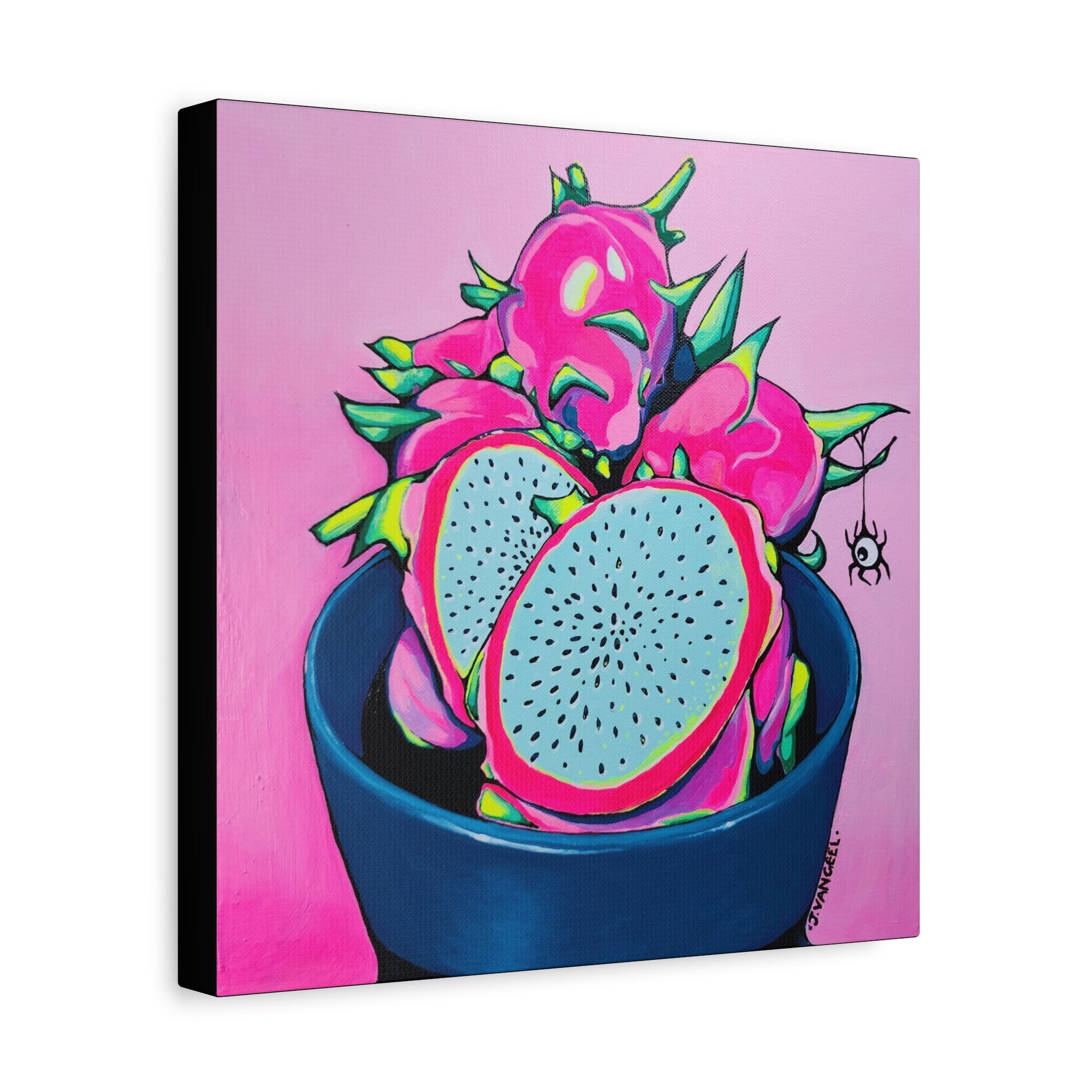 Neon Pink Dragon Fruit Canvas Print, Original Artist Design, Home Decor Wall Art