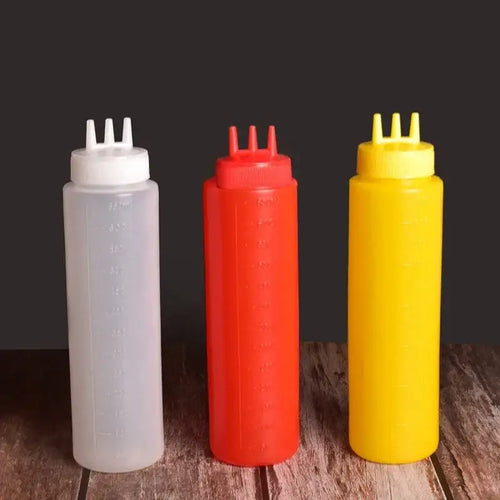 3-hole multi-color squeeze bottle condiment dispenser kitchen set