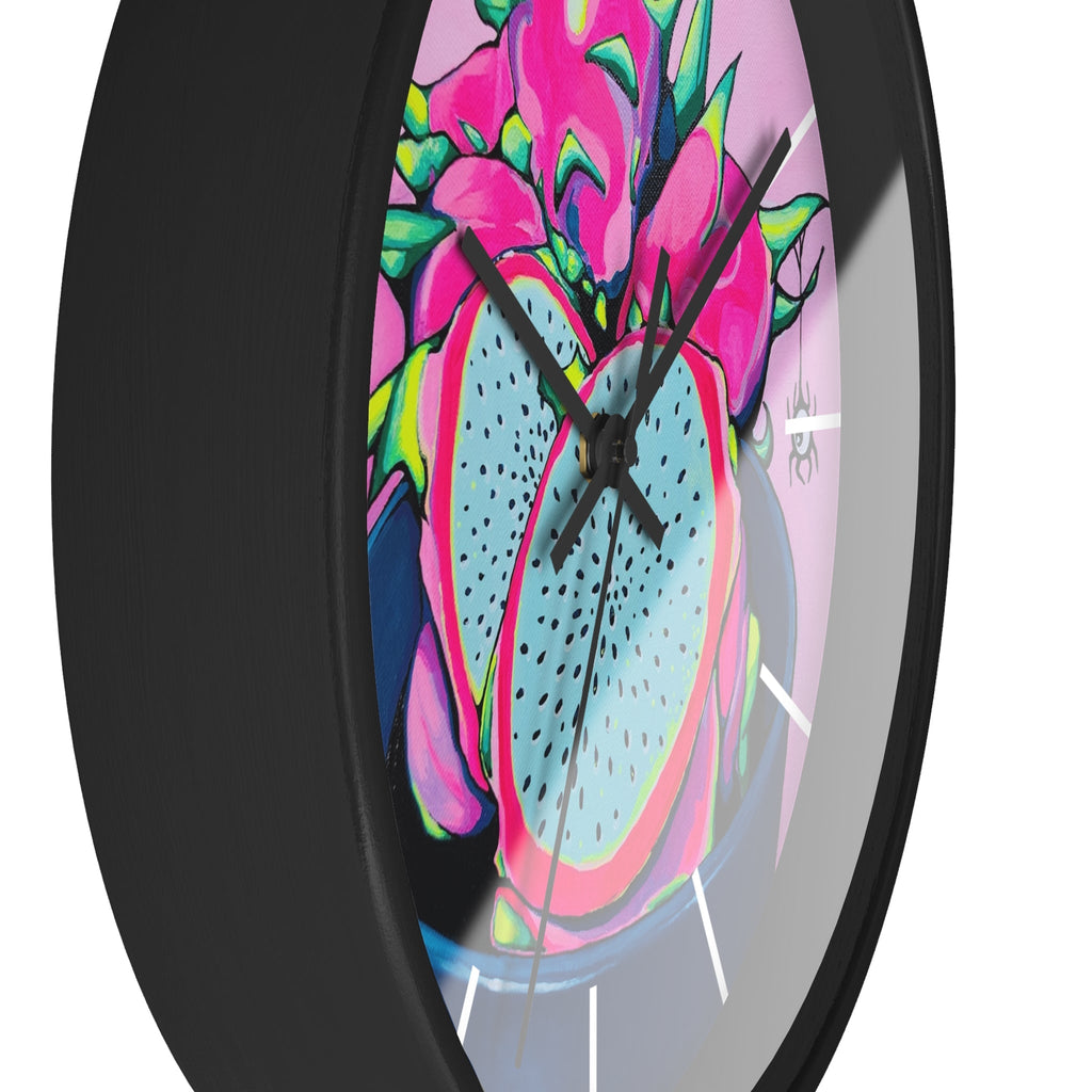 Neon Pink Dragon Fruit Pop Art Wall Clock