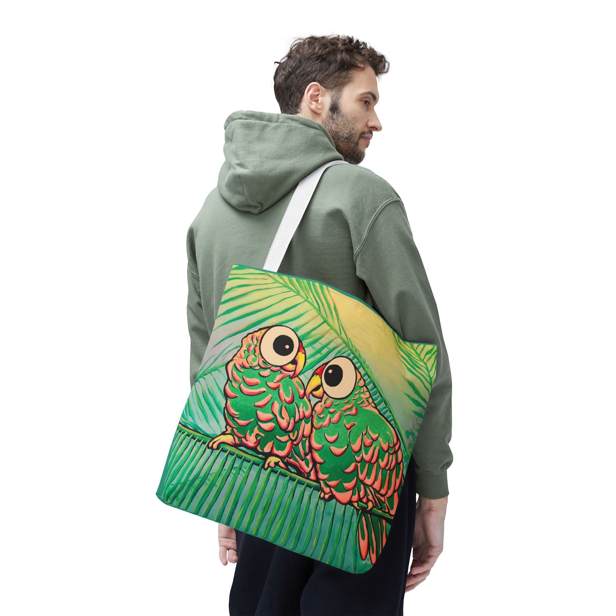 Premium Chatty Cyclops Parrots Tote Bag, Original Artist Design, Reusable Shopping Tote,  Eco-Friendly
