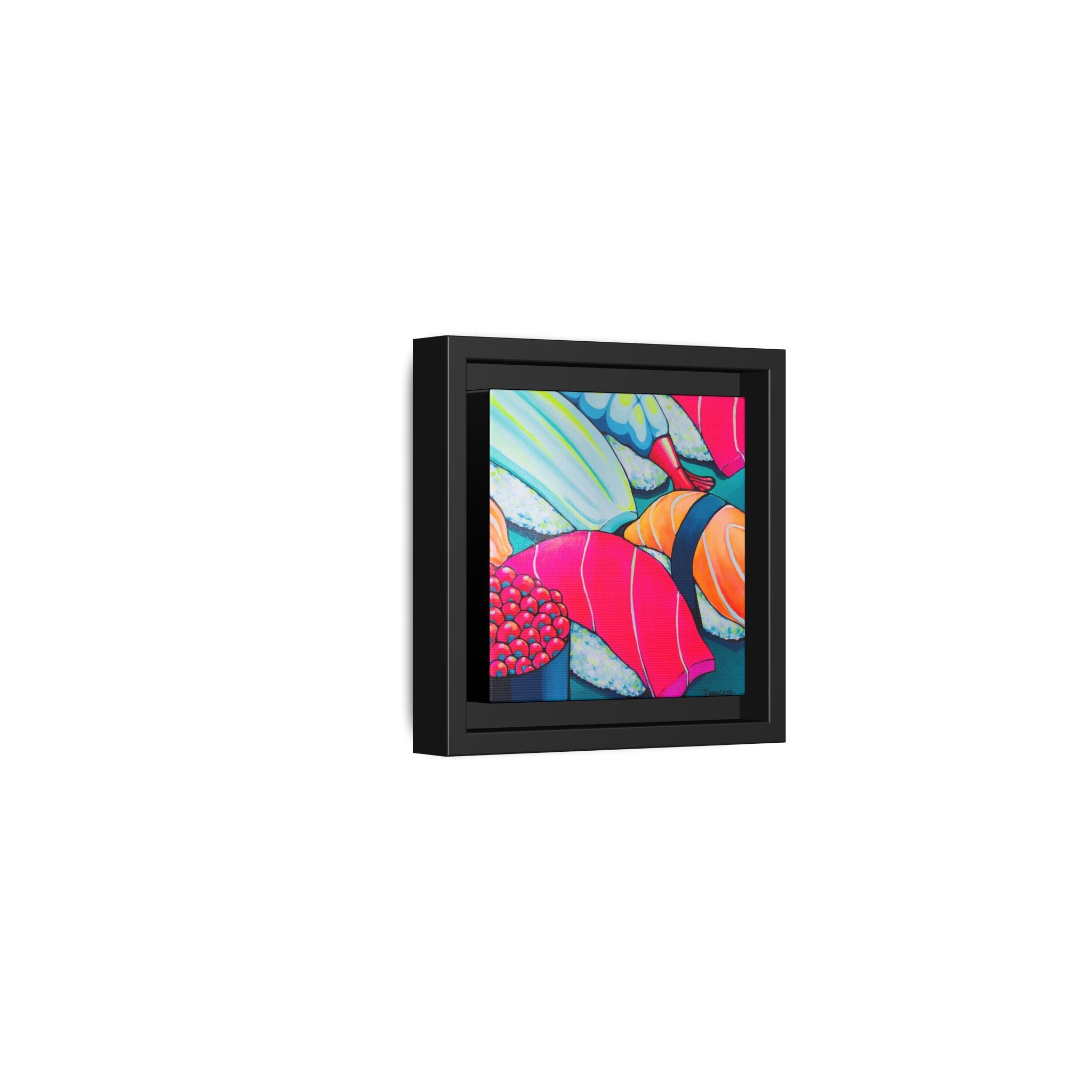 Framed Neon Sushi Canvas Print