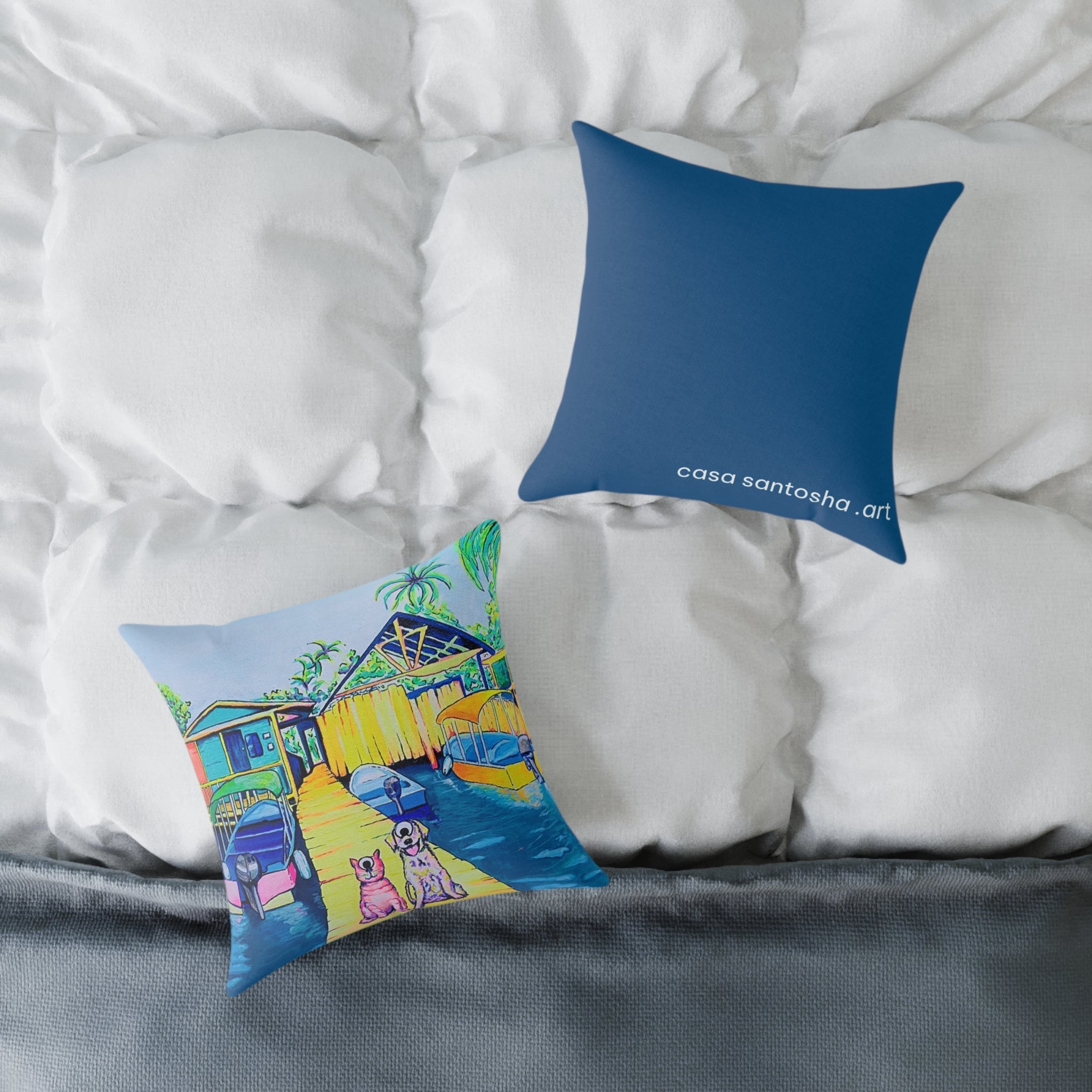 Cyclops Cat and Dog in Bocas Art Canvas Decorative Pillow