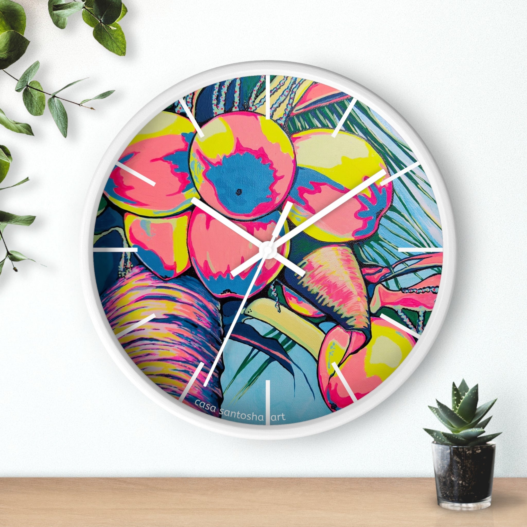 Neon Coconuts Pop Art Wall Clock