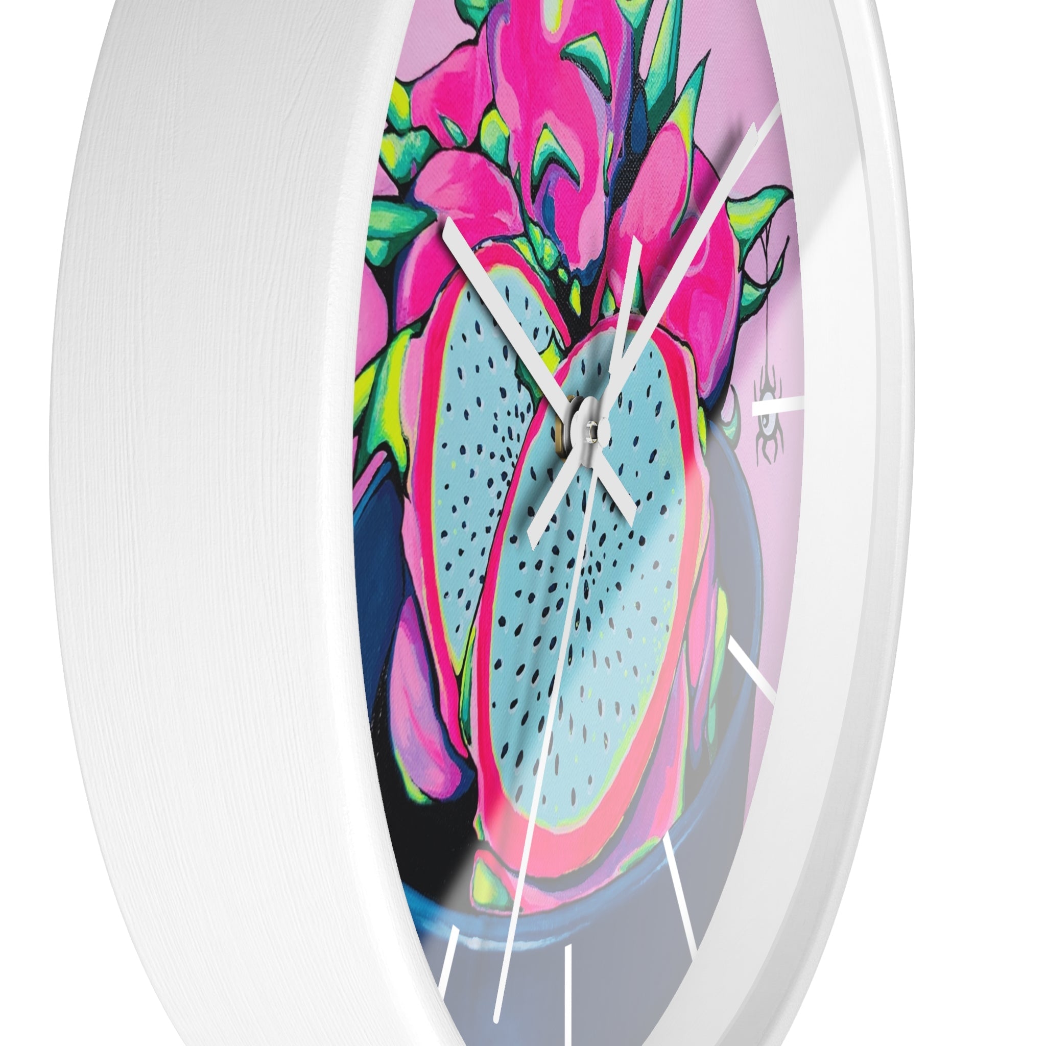 Neon Pink Dragon Fruit Pop Art Wall Clock