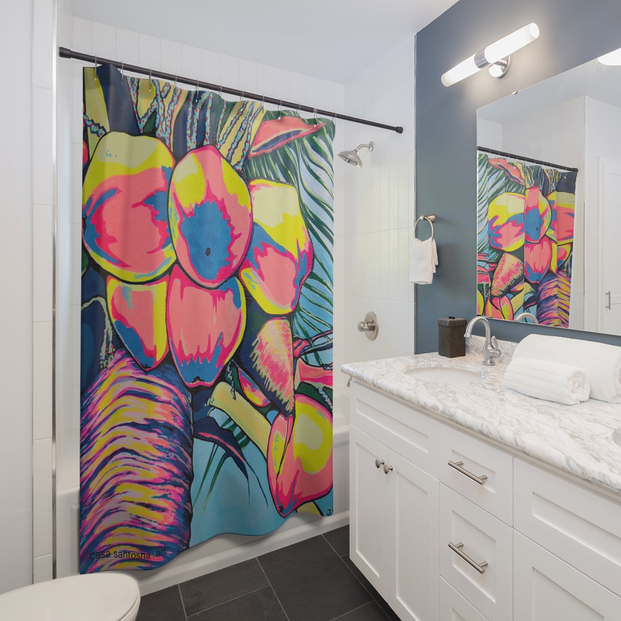 Neon Coconuts Pop Art Shower Curtain