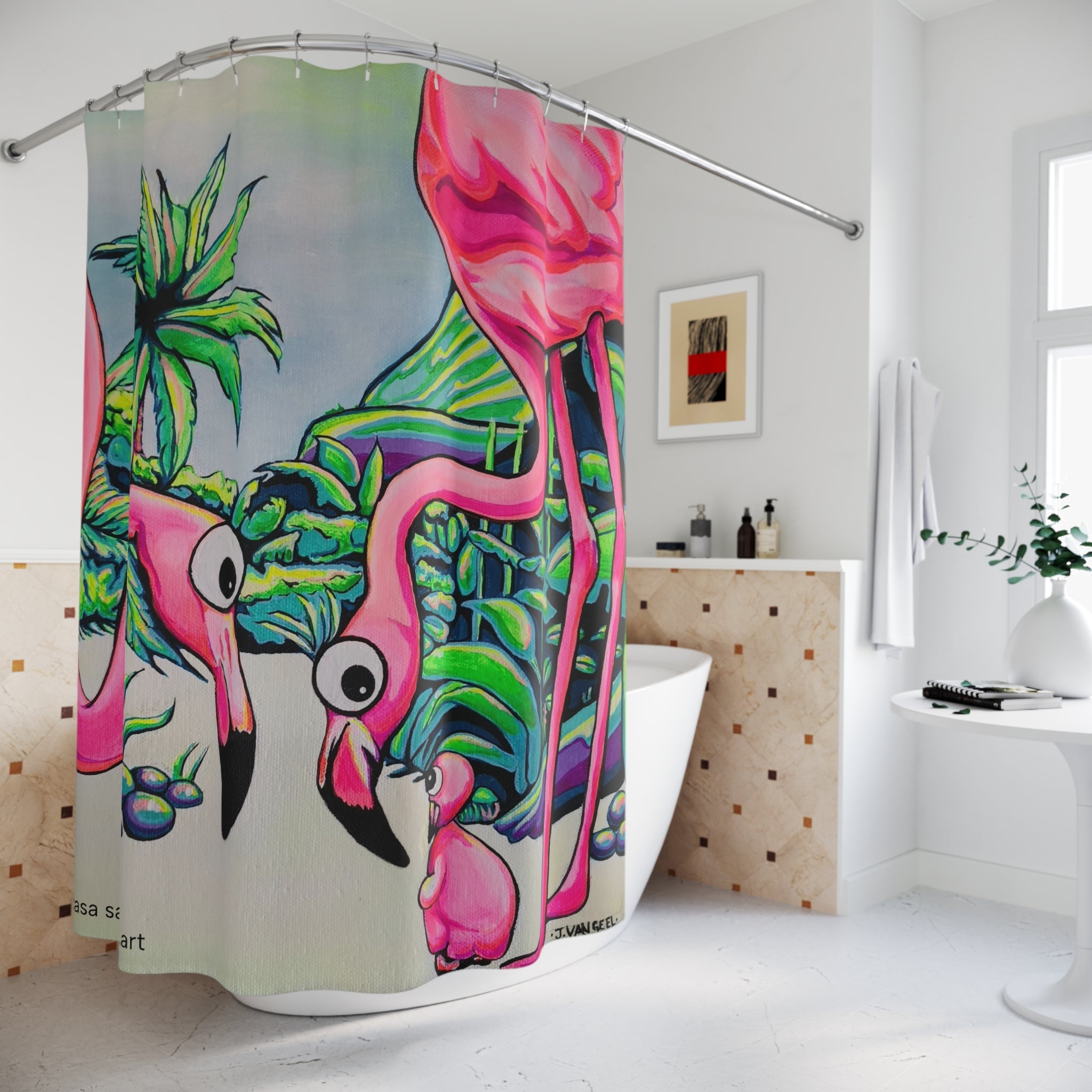 Cyclops Flamingo Family Pop Art Shower Curtain