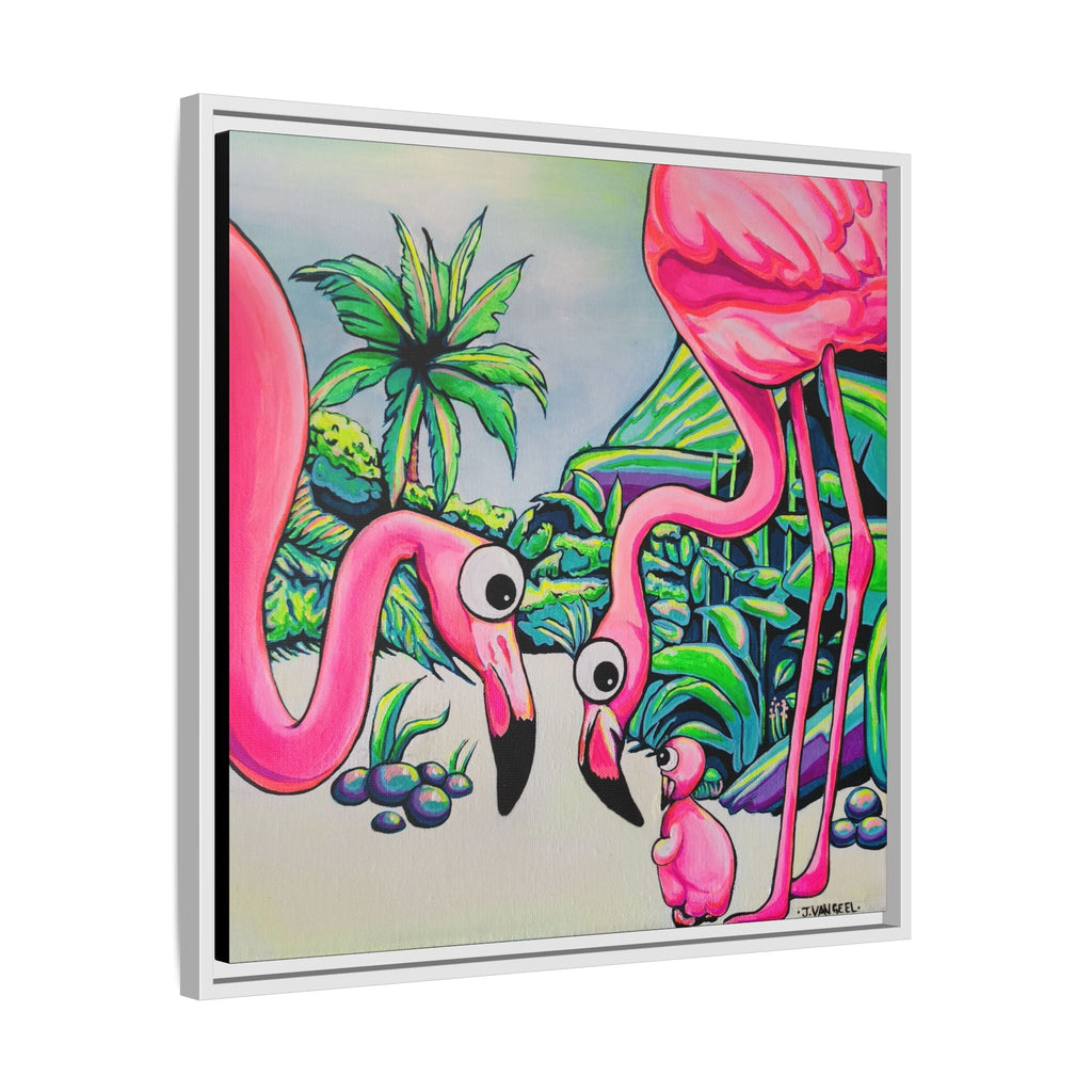 Framed Cyclops Flamingo Family Canvas Print