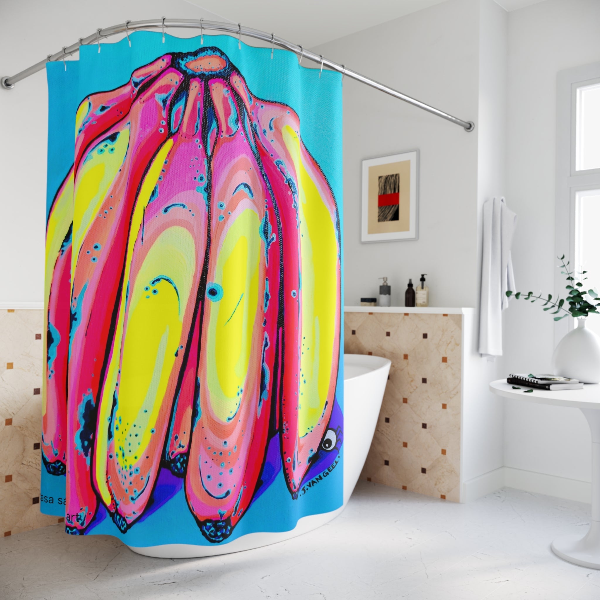 Neon Fat Bananas Pop Art Shower Curtain