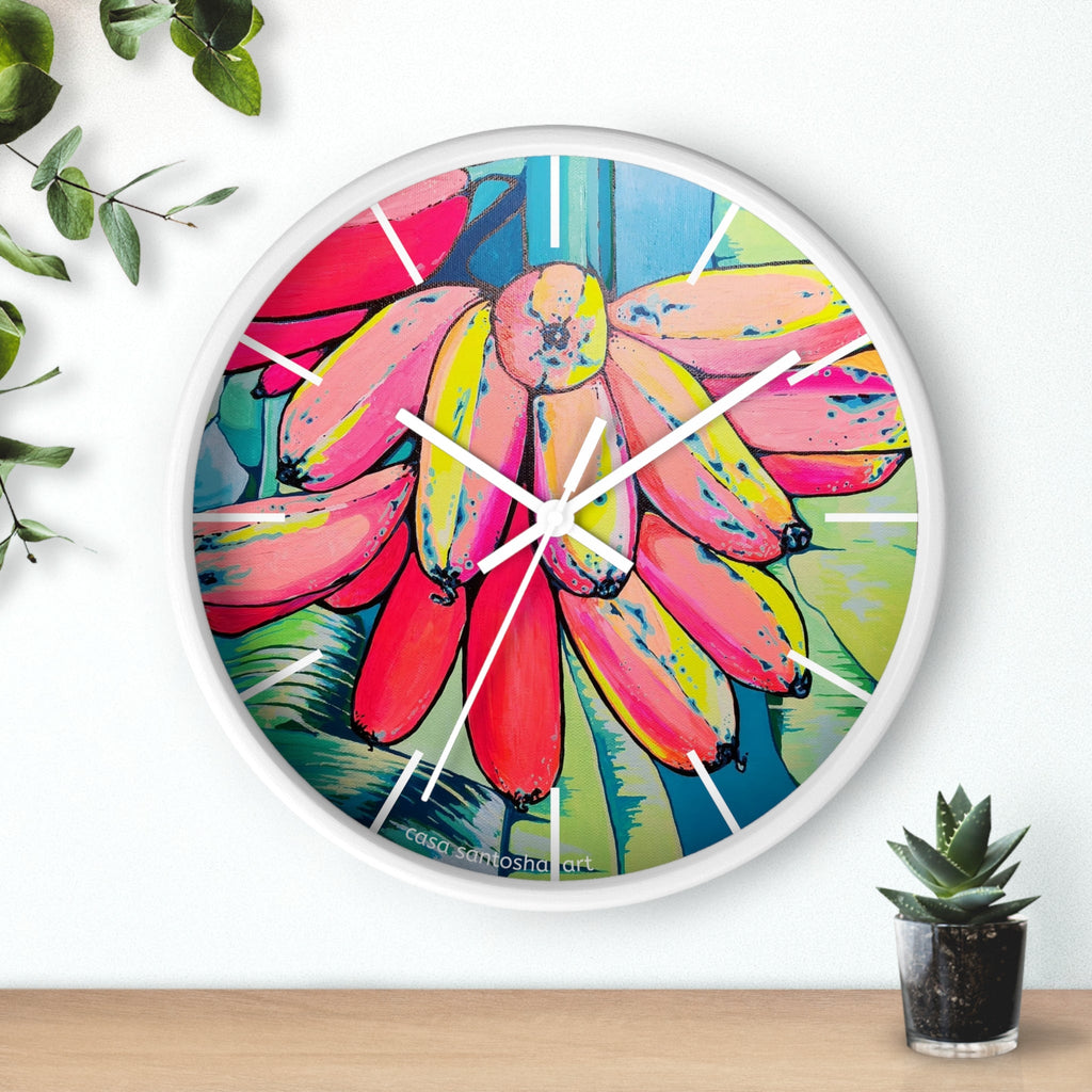 Neon Primitivo Bananas Pop Art Wall Clock