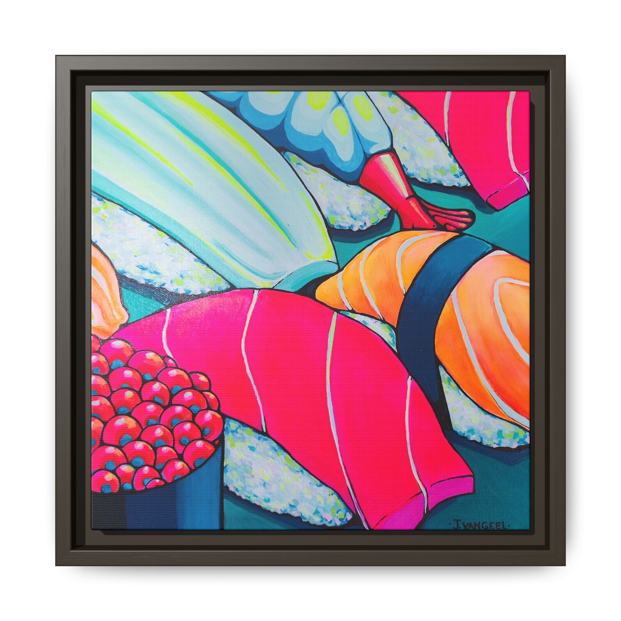 Framed Neon Sushi Canvas Print
