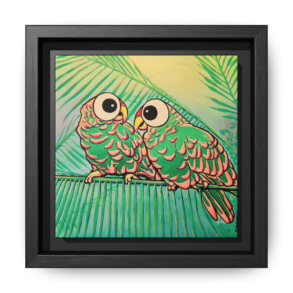 Framed Chatty Cyclops Parrots Canvas Print