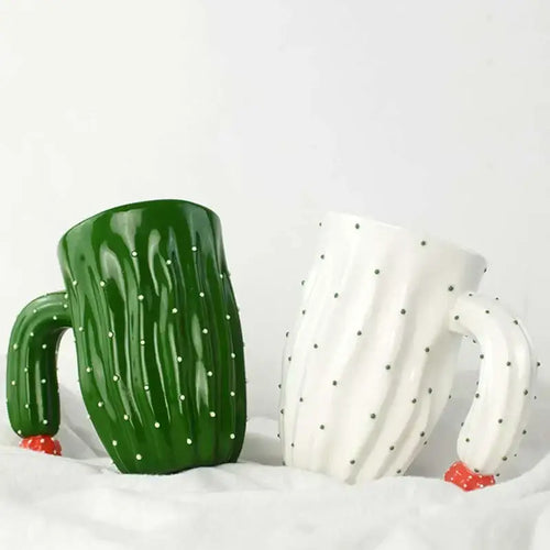 3d cactus style ceramic mug kitchen green & white polka dot cup