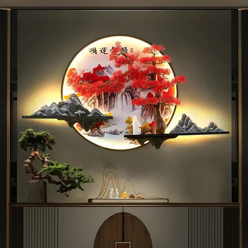3d chinese pine landscape wall lamp living room warm backlit art