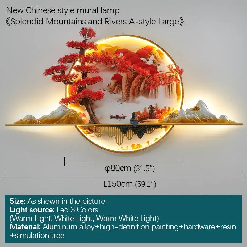 3d chinese pine landscape wall lamp living room warm backlit art