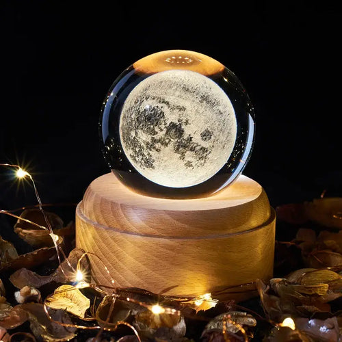 3d galaxy crystal ball night light bedroom wooden music box