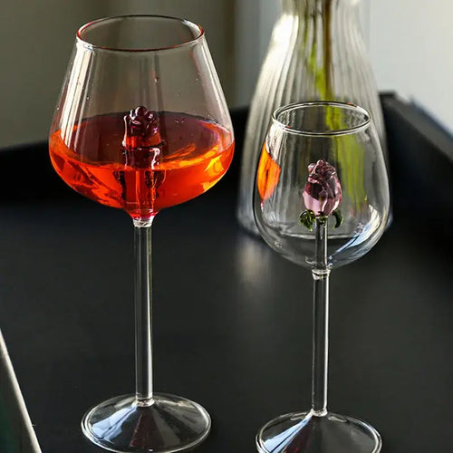 3d pink glass rose wine goblets dining room drinkware set