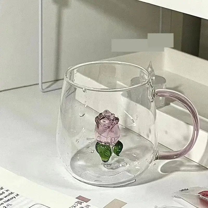 3d pink glass rose wine goblets dining room drinkware set
