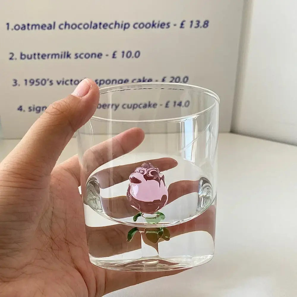 3d rose glass breakfast cup kitchen pink & green floral mug