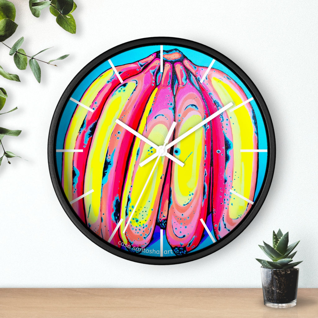 Neon Fat Bananas Pop Art Wall Clock