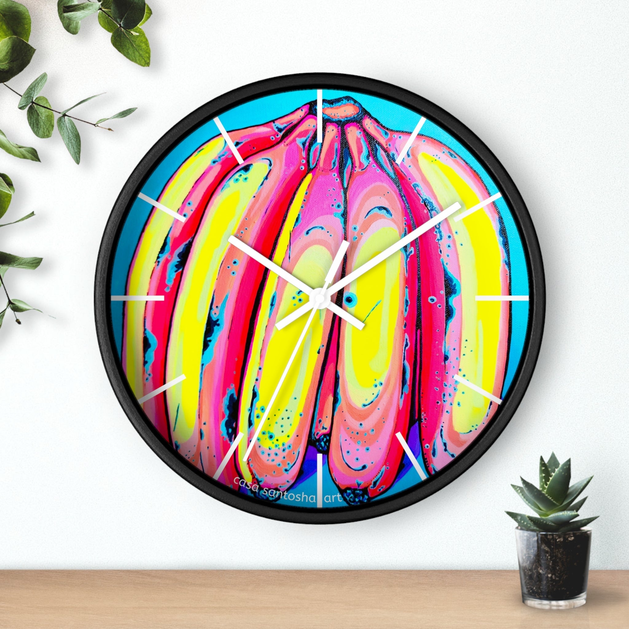 Neon Fat Bananas Pop Art Wall Clock