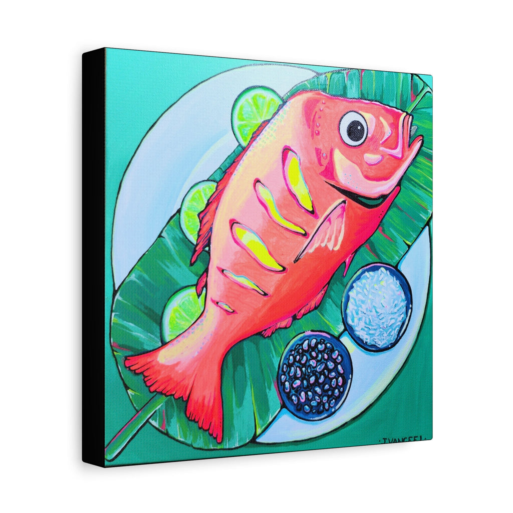 Neon Fried Fish Canvas Print, Original Artist Design, Home Decor, Wall Art