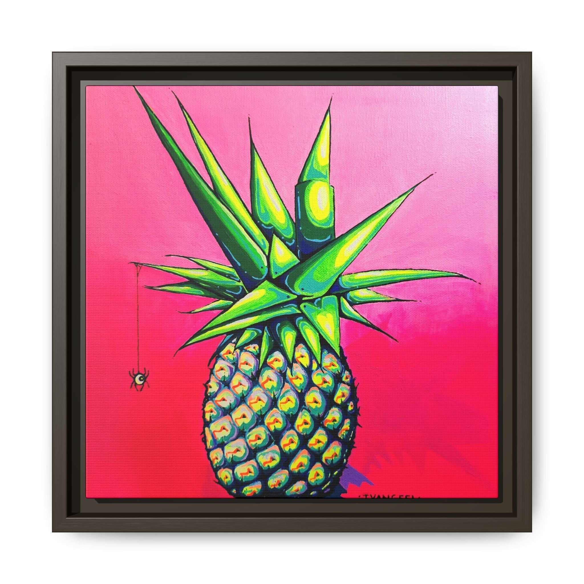 Framed Neon Pineapple Canvas Print