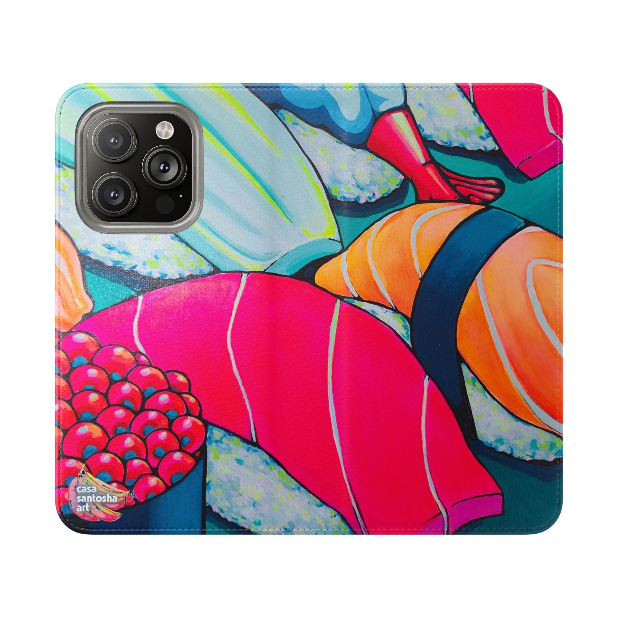 Neon Sushi Flip Phone Case – Wallet Cover with Card Slots
