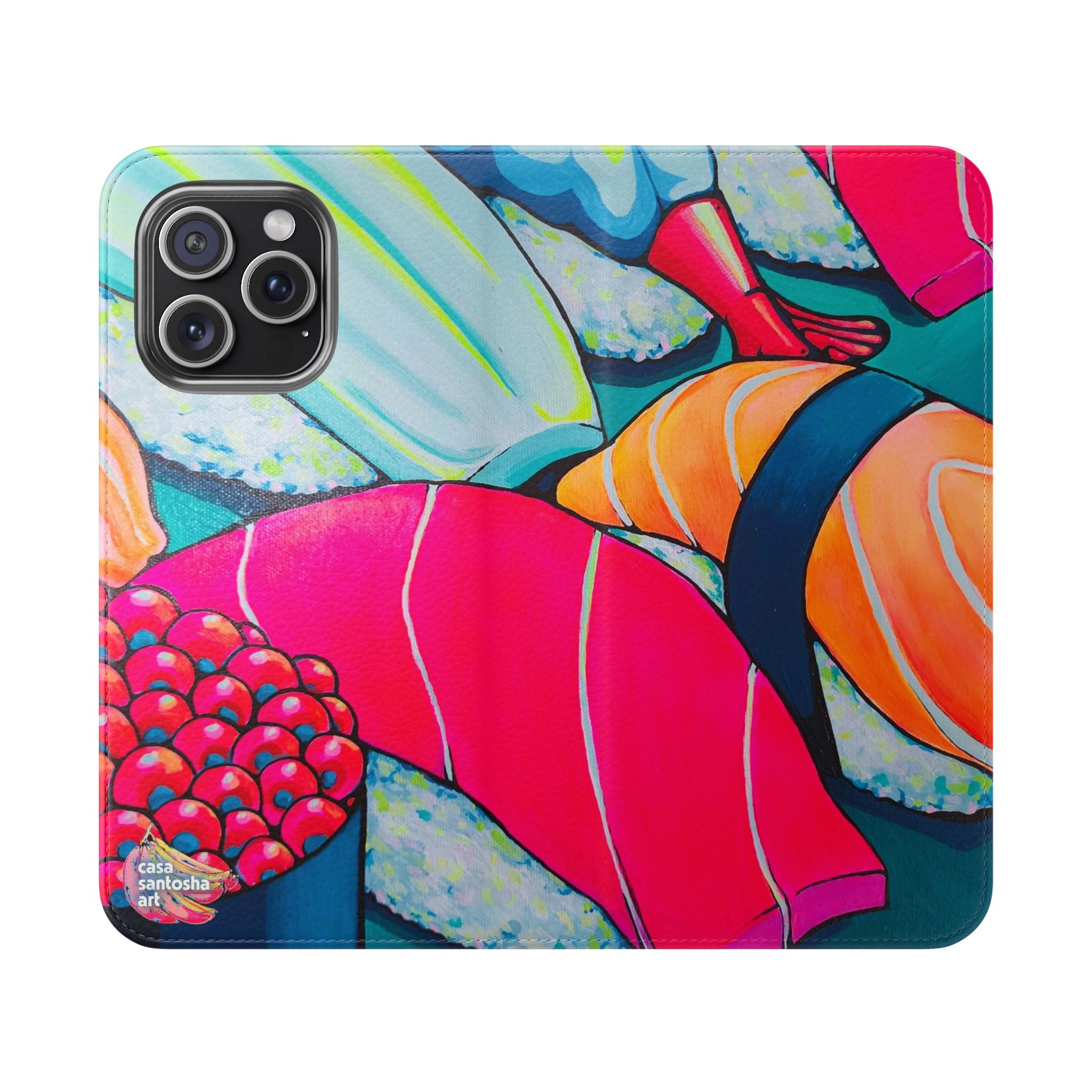 Neon Sushi Flip Phone Case – Wallet Cover with Card Slots