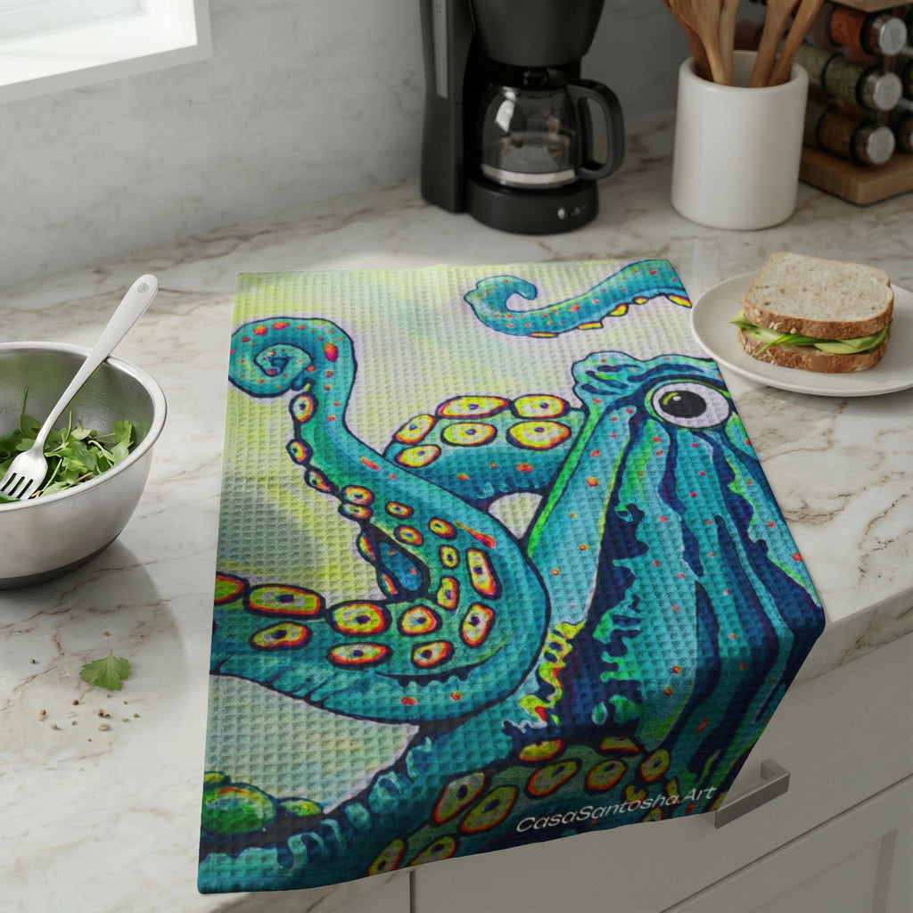Cyclops Octopus Waffle Weave Kitchen Hand Towel