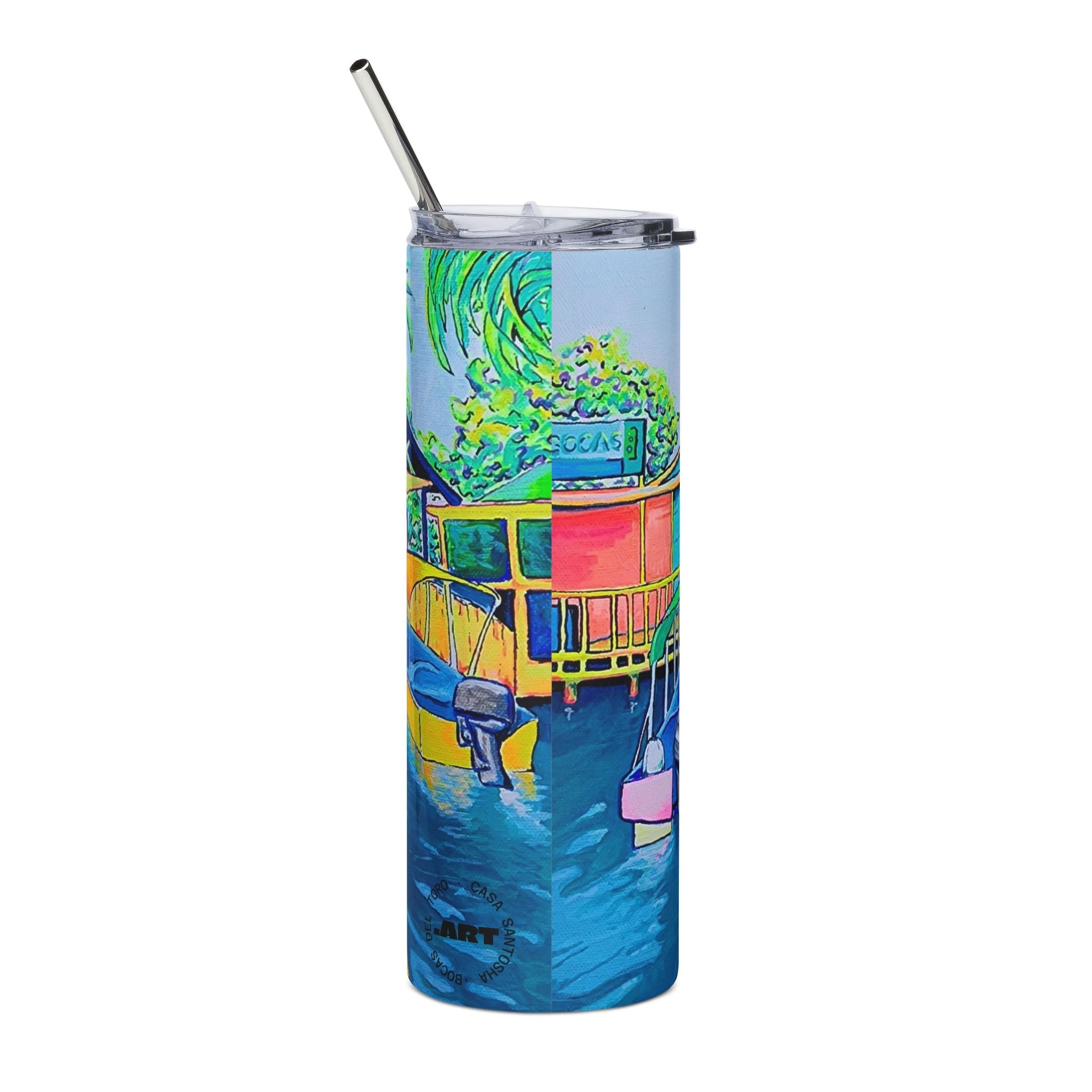 Cyclops Cat and Dog in Bocas Stainless Steel Tumbler, 20oz | Fun Travel Mug, Eco-Friendly
