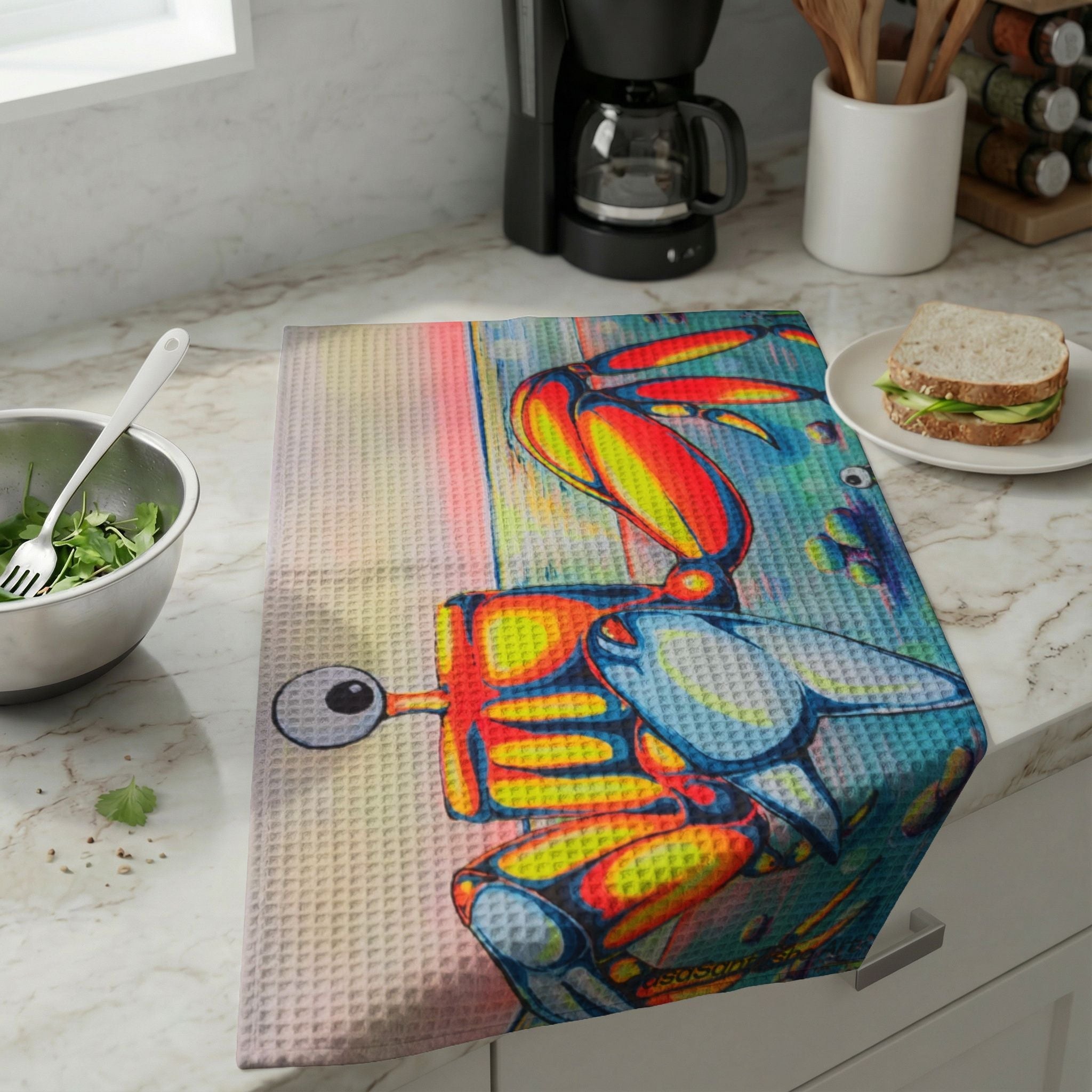 Cyclops Crab Waffle Weave Kitchen Hand Towel