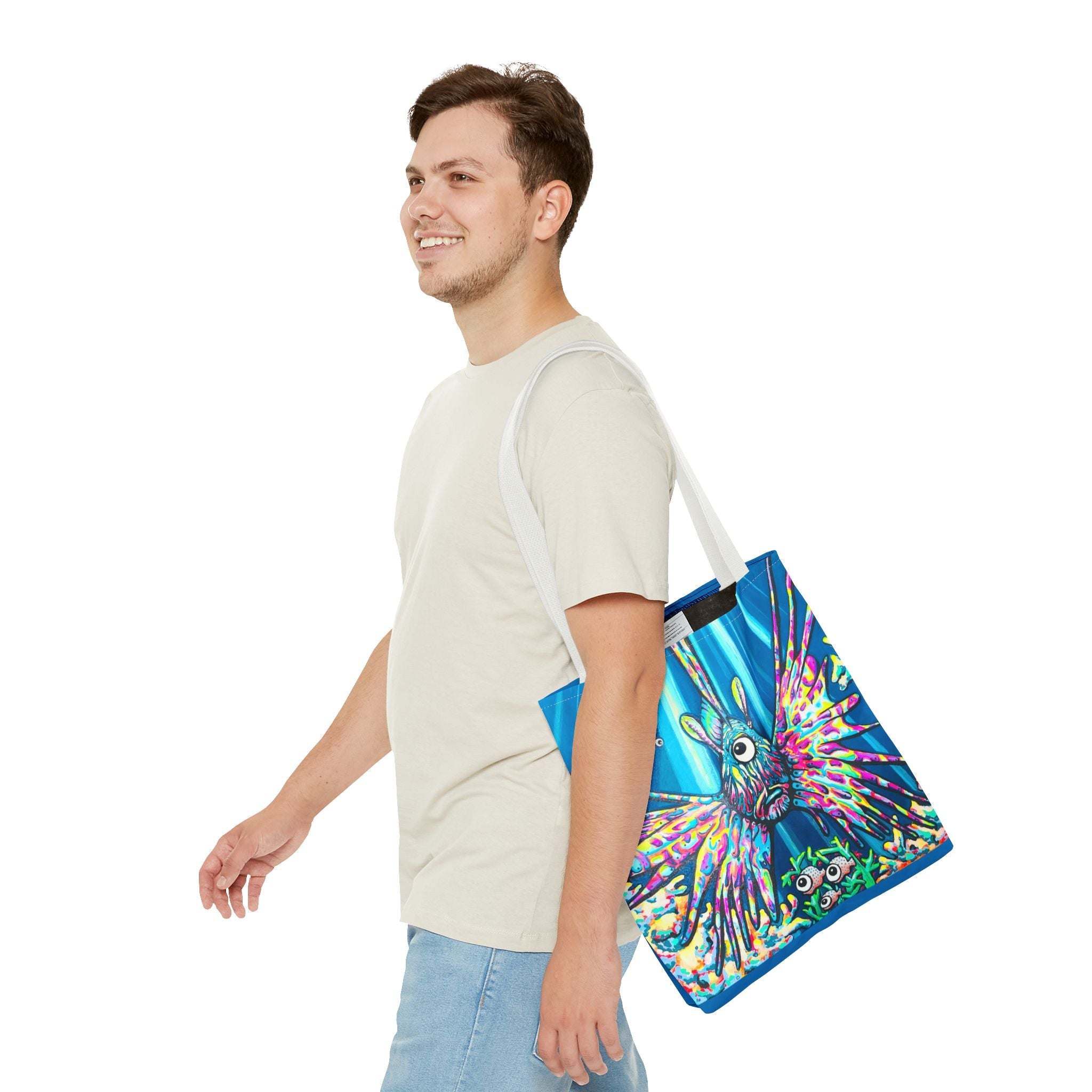 Premium Cyclops Lionfish Tote Bag, Original Artist Design, Reusable Shopping Tote,  Eco-Friendly