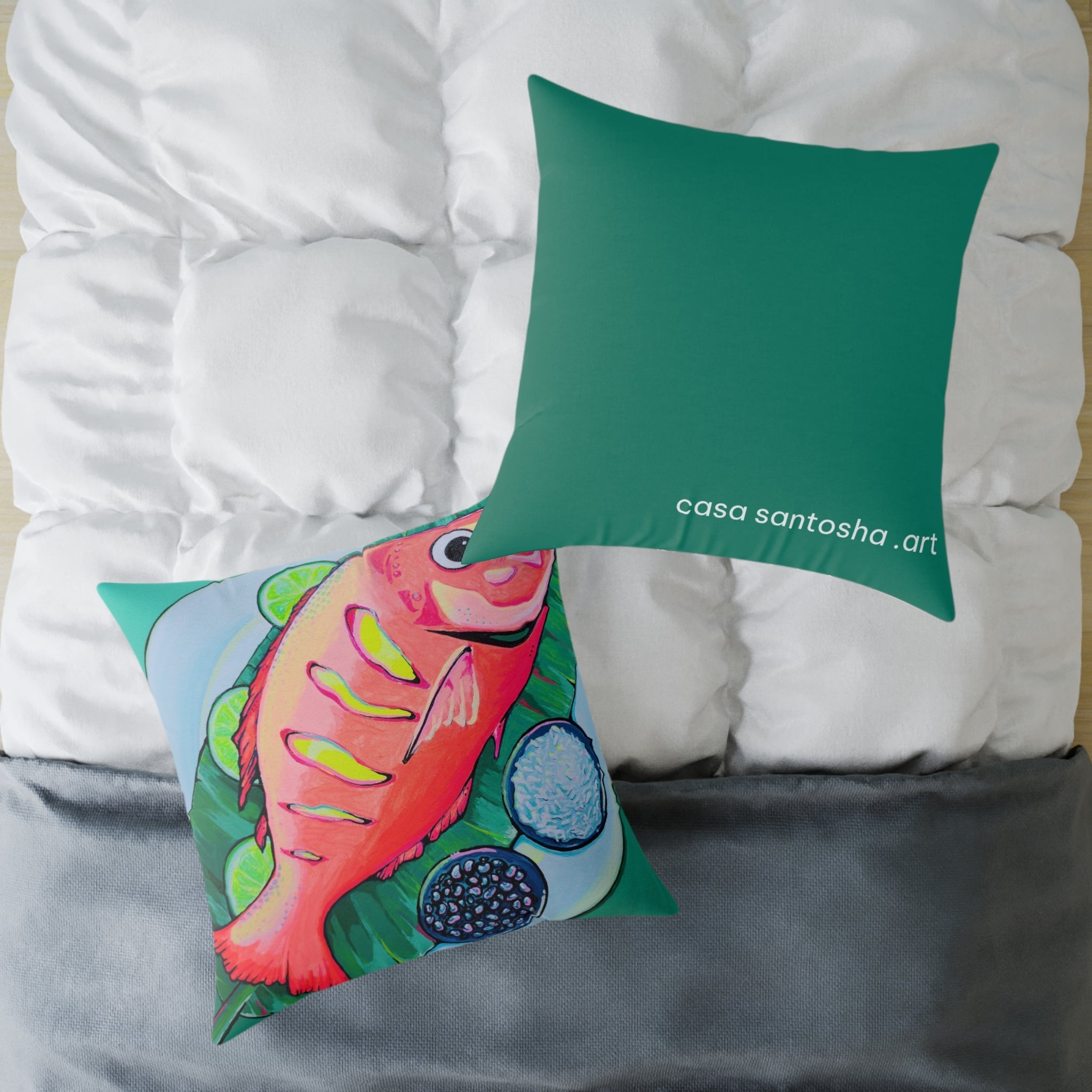 Neon Fried Fish Art Canvas Decorative Pillow