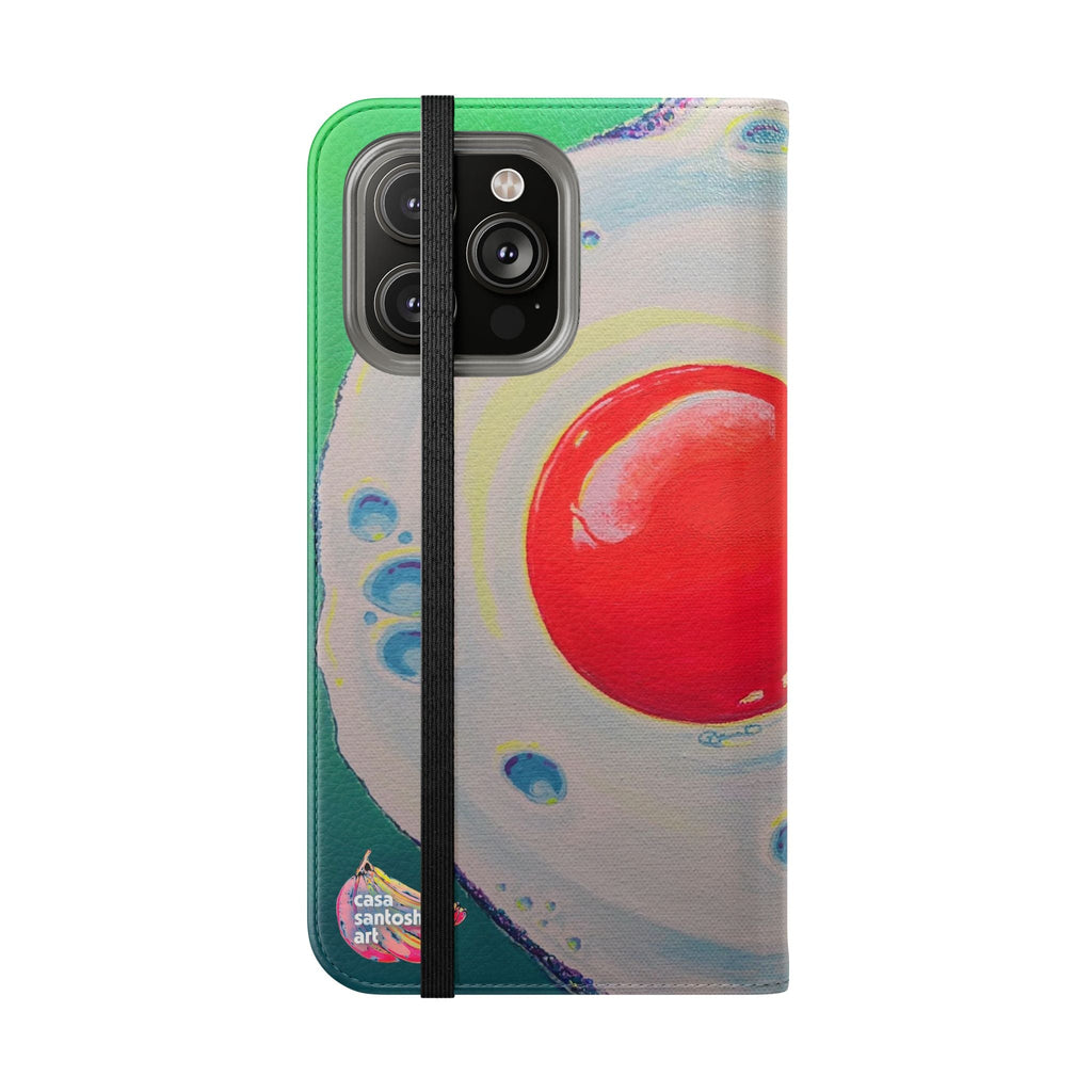 Neon Fried Egg Flip Phone Case – Wallet Cover with Card Slots