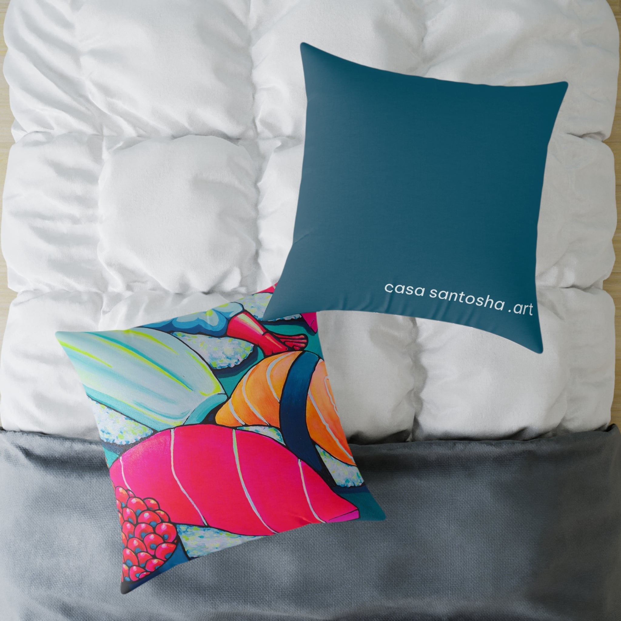 Neon Sushi Art Canvas Decorative Pillow