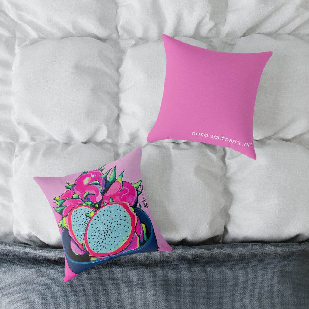 Neon Pink Dragon Fruit Art Canvas Decorative Pillow