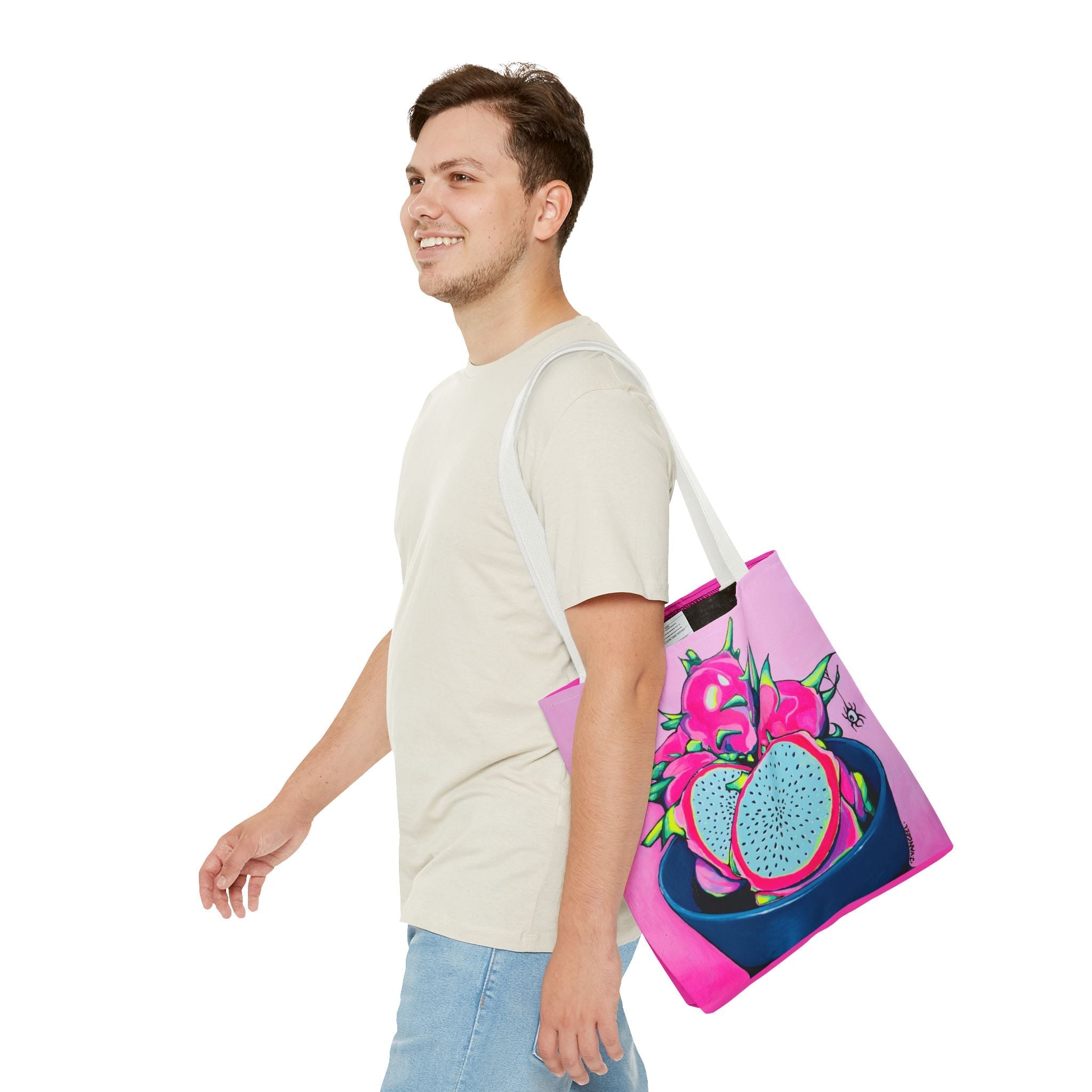 Premium Neon Pink Dragon Fruit Tote Bag, Original Artist Design, Reusable Shopping Tote, Eco-Friendly