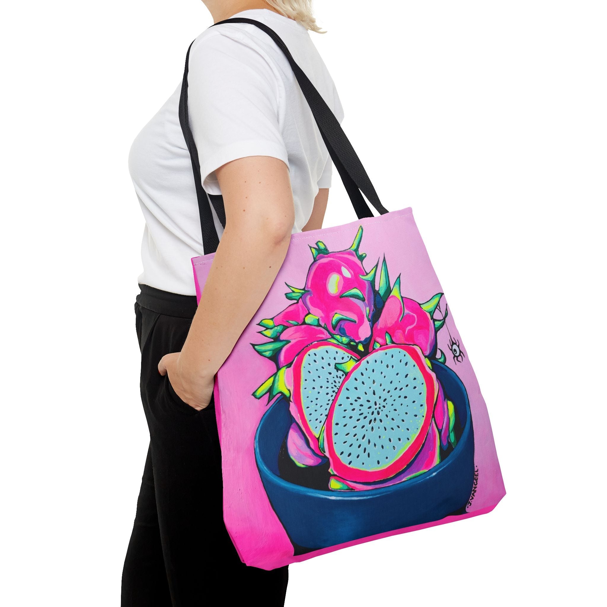 Premium Neon Pink Dragon Fruit Tote Bag, Original Artist Design, Reusable Shopping Tote, Eco-Friendly