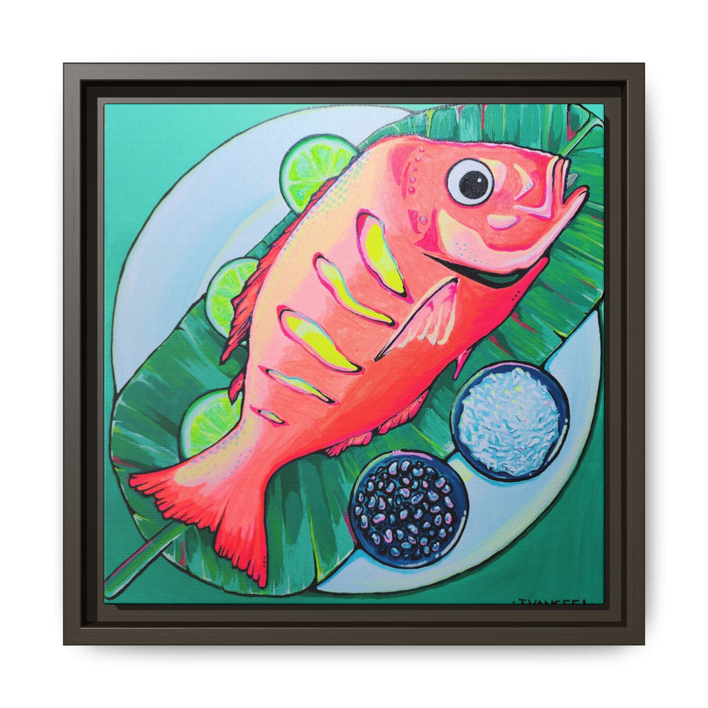 Framed Neon Fried Fish Canvas Print
