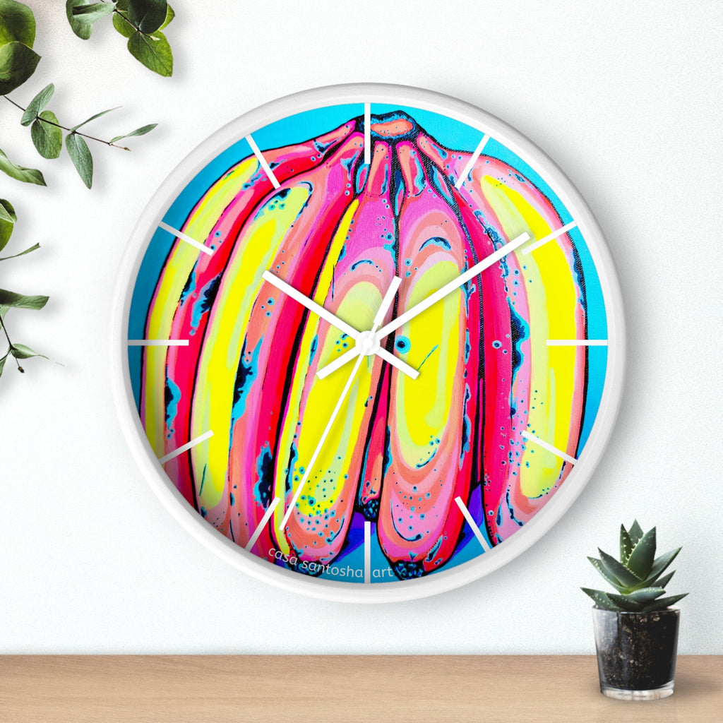 Neon Fat Bananas Pop Art Wall Clock