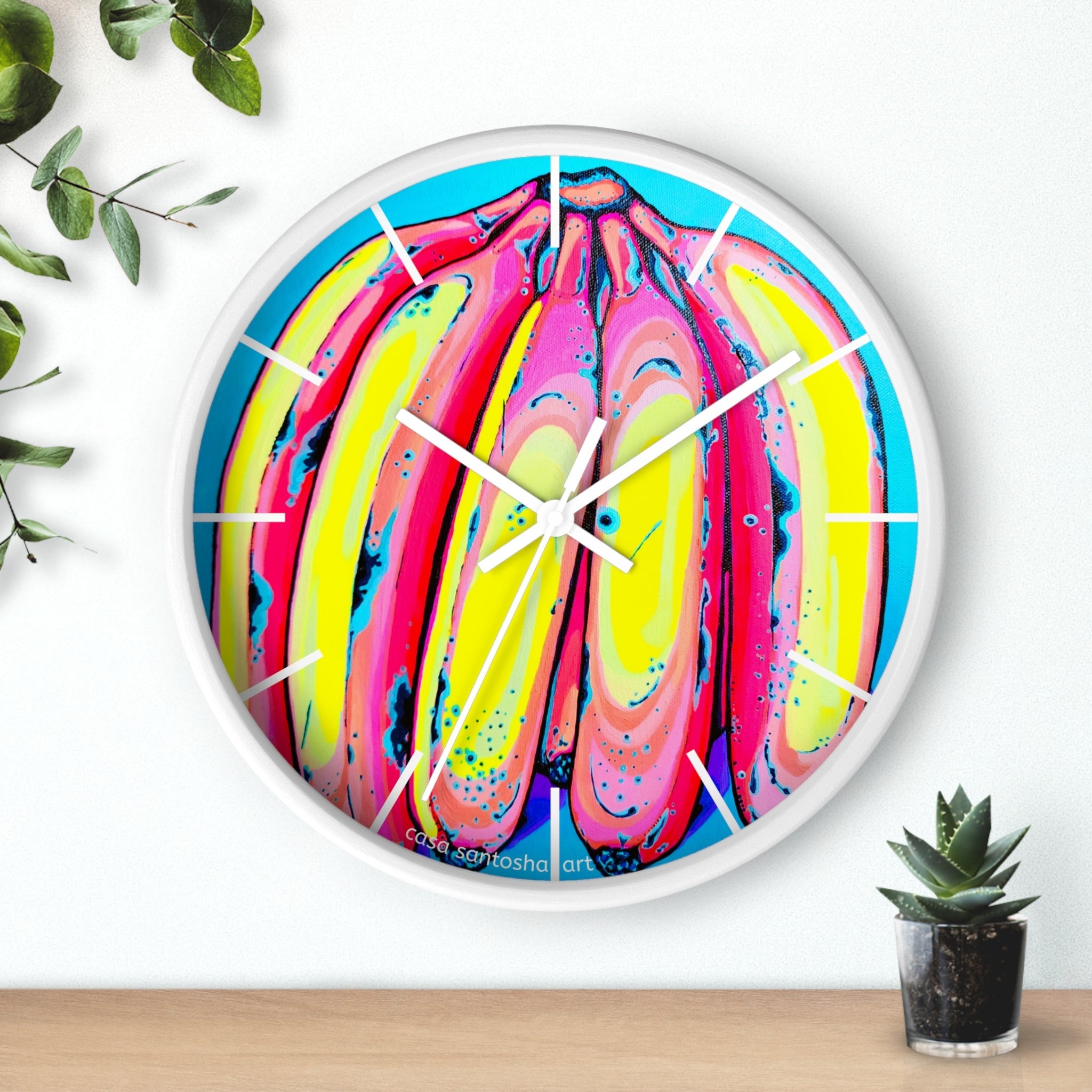 Neon Fat Bananas Pop Art Wall Clock