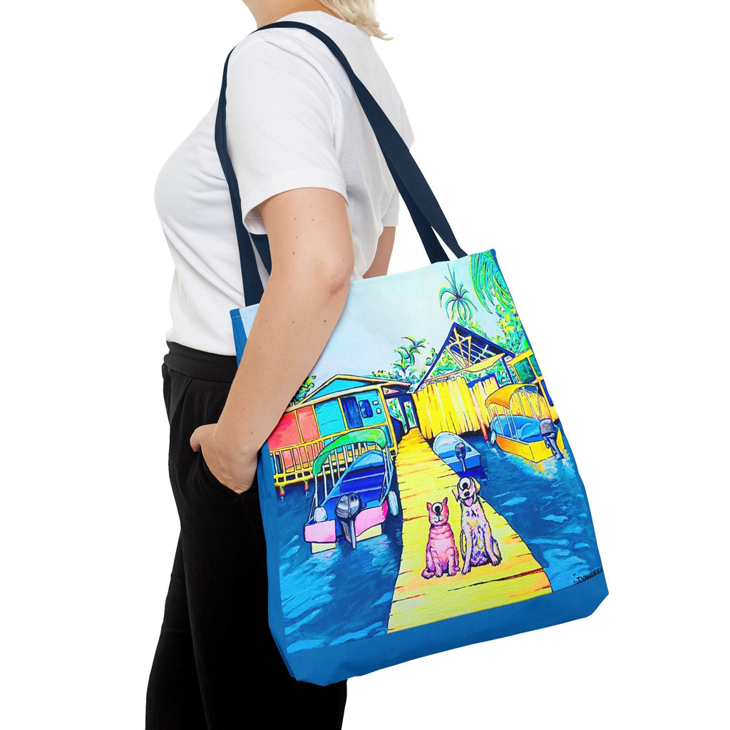 Premium Cyclops Cat and Dog in Bocas Tote Bag, Original Artist Design, Reusable Shopping Tote,  Eco-Friendly