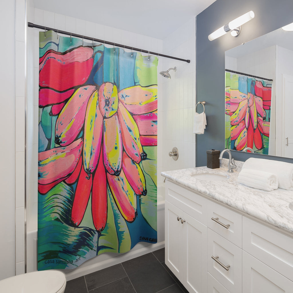 Neon Primitivo Bananas Pop Art Shower Curtain